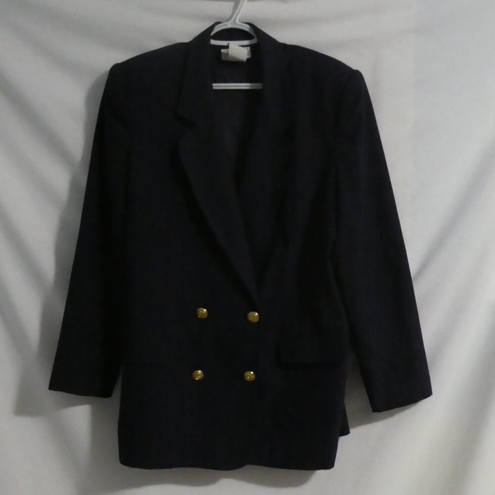 PRIVATE CONCEPTS | ladies 12 | Navy Blazer | Faux Pockets | Dry Clean Only
